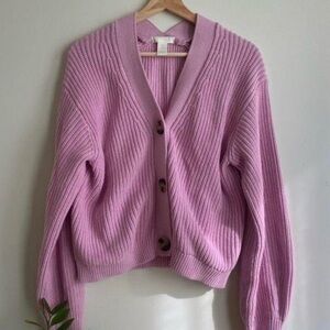 H&M Pink Ribbed Knit Cropped Cardigan